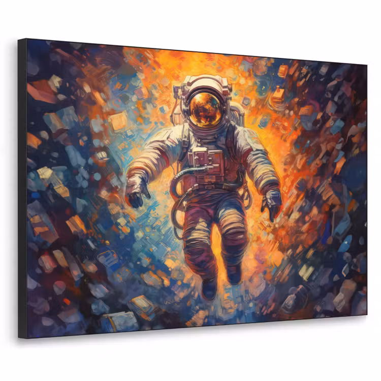 Astronaut - Neon - Oranje - Ruimte Textielframe zwart klein -3d
