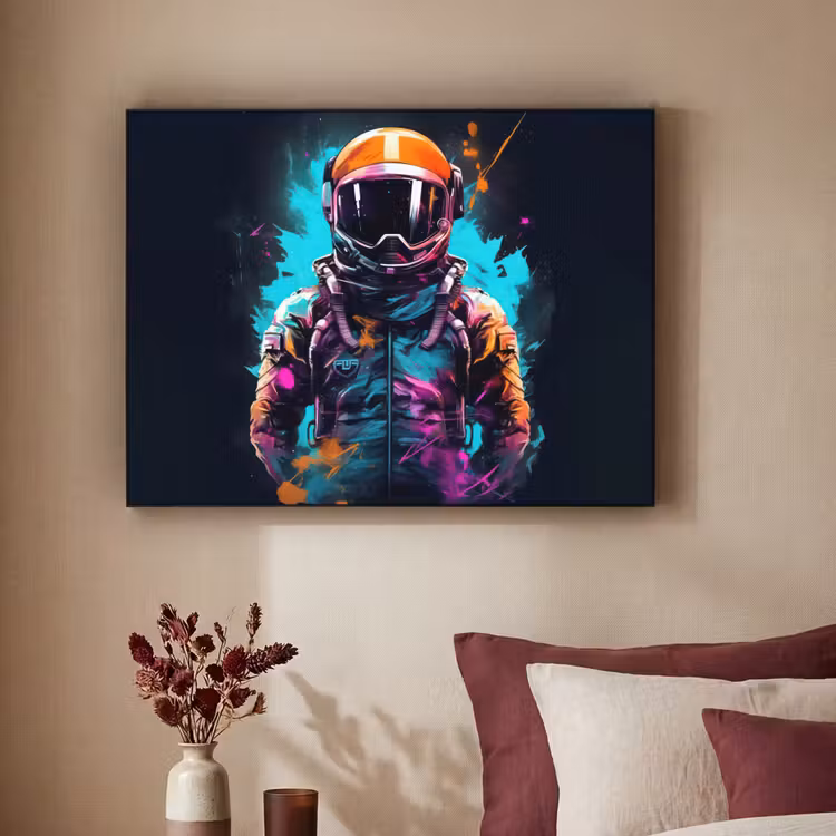 Astronaut - Neon - Gaming - Ruimte Textielframe zwart klein -sfeer1