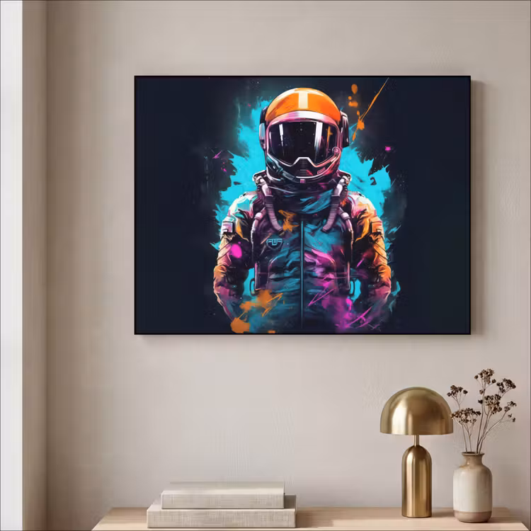 Astronaut - Neon - Gaming - Ruimte Textielframe zwart klein -sfeer2