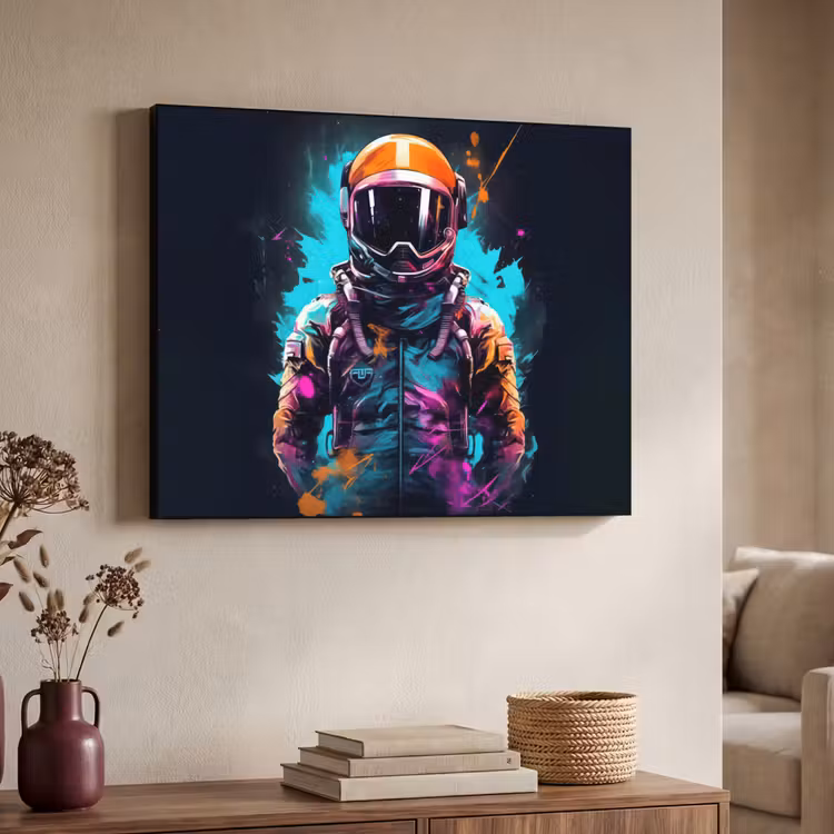 Astronaut - Neon - Gaming - Ruimte Textielframe zwart klein -sfeer3