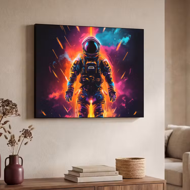 Astronaut - Neon - Gaming - Ruimte Textielframe zwart klein -sfeer3