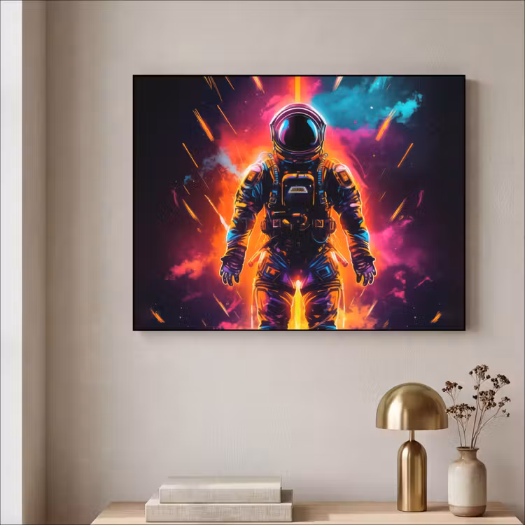Astronaut - Neon - Gaming - Ruimte Textielframe zwart klein -sfeer2