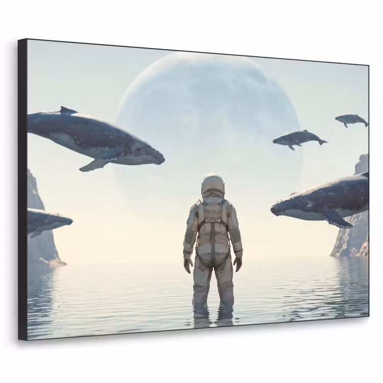 Art Frame - Astronaut – Wal – Fantasie - Ruimtevaarder - Walvis - Fantasie Textielframe zwart klein