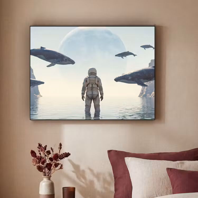 Art Frame - Astronaut – Wal – Fantasie - Ruimtevaarder - Walvis - Fantasie Textielframe zwart klein