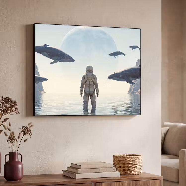Art Frame - Astronaut – Wal – Fantasie - Ruimtevaarder - Walvis - Fantasie Textielframe zwart klein