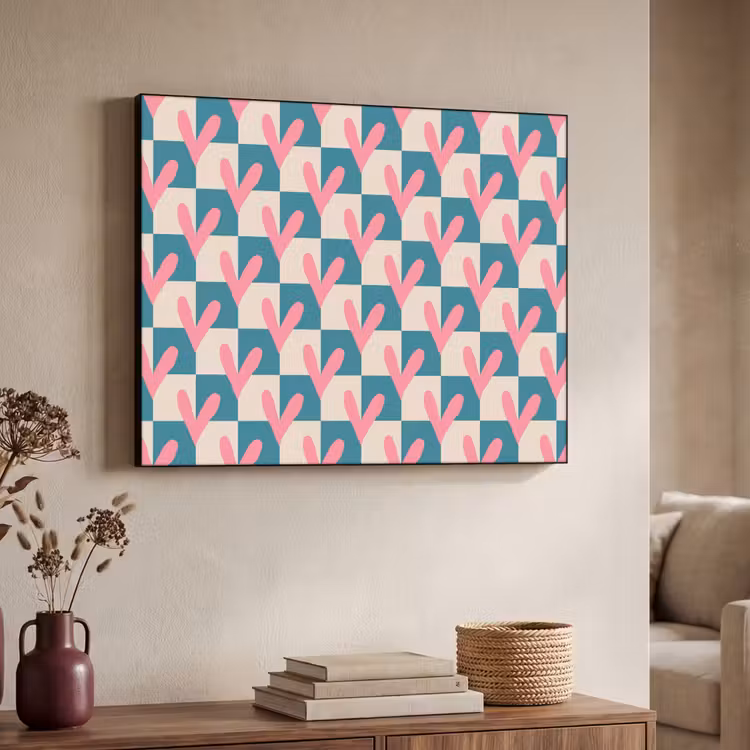 Vlakken - Hartjes - Patroon - Retro Textielframe - compleet frame klein 947 -sfeer3