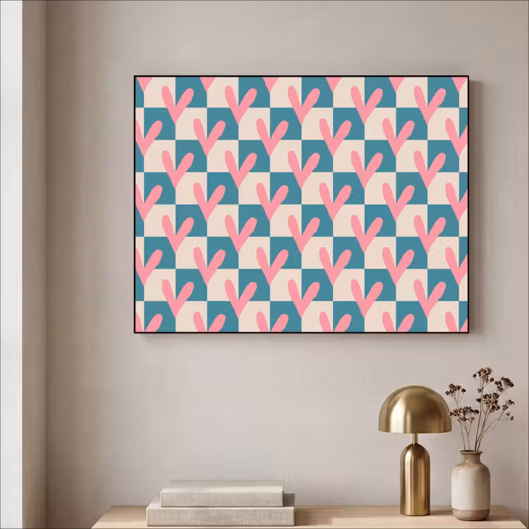 Vlakken - Hartjes - Patroon - Retro Textielframe - compleet frame klein 947 -sfeer2
