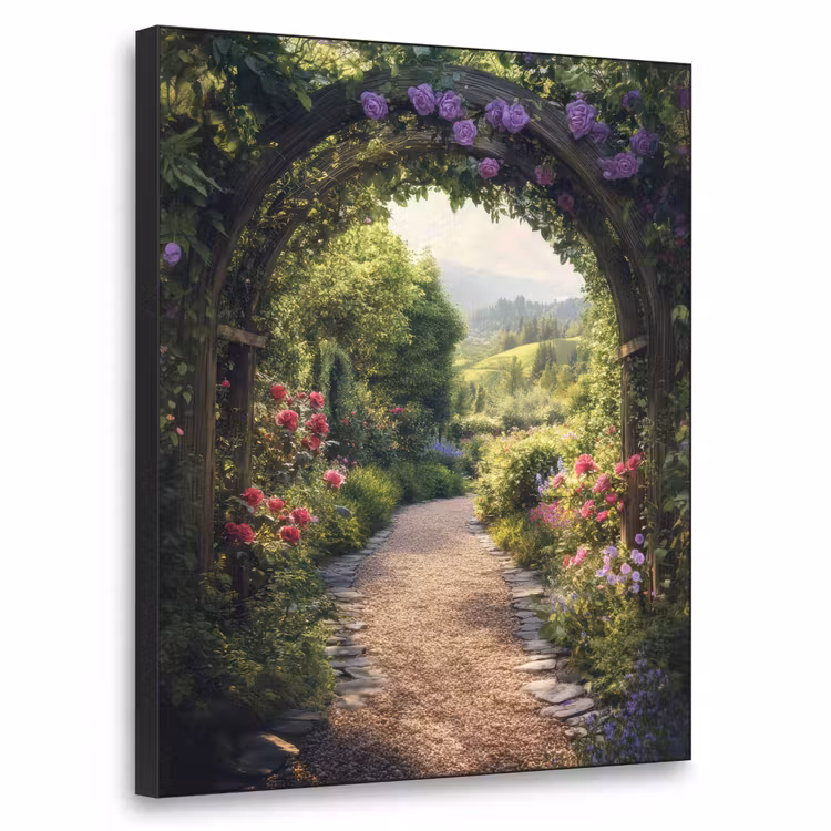 Doorkijk - Landschap - Bloemen - Tuinboog - Natuur Textielframe zwart klein -3d