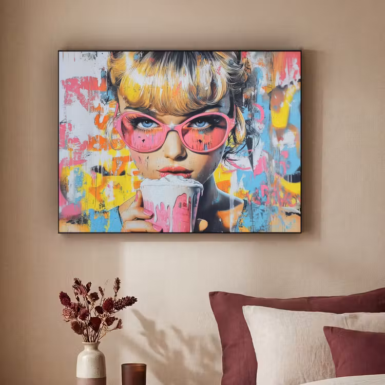 Expressief - Milkshake - Vrouw - Felle kleuren Textielframe - compleet frame klein -sfeer1