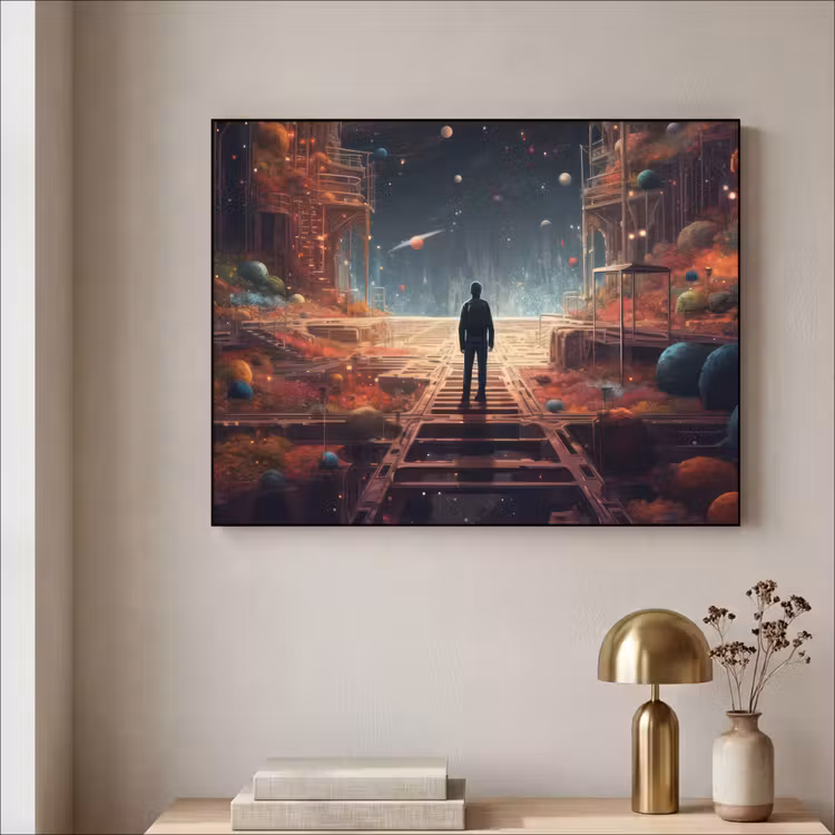 Buitenaards - Astronaut - Planeten - Ruimte Textielframe zwart klein -sfeer2