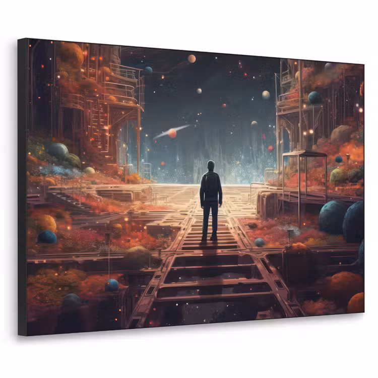 Buitenaards - Astronaut - Planeten - Ruimte Textielframe zwart klein -3d