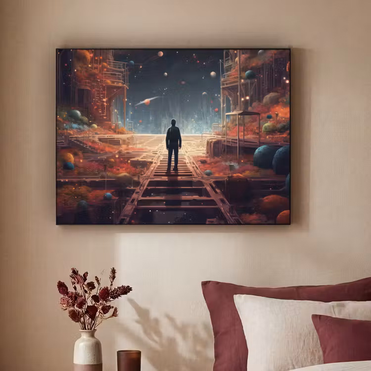 Buitenaards - Astronaut - Planeten - Ruimte Textielframe zwart klein -sfeer1