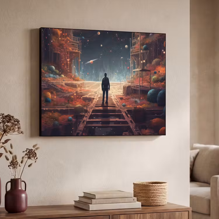 Buitenaards - Astronaut - Planeten - Ruimte Textielframe zwart klein -sfeer3
