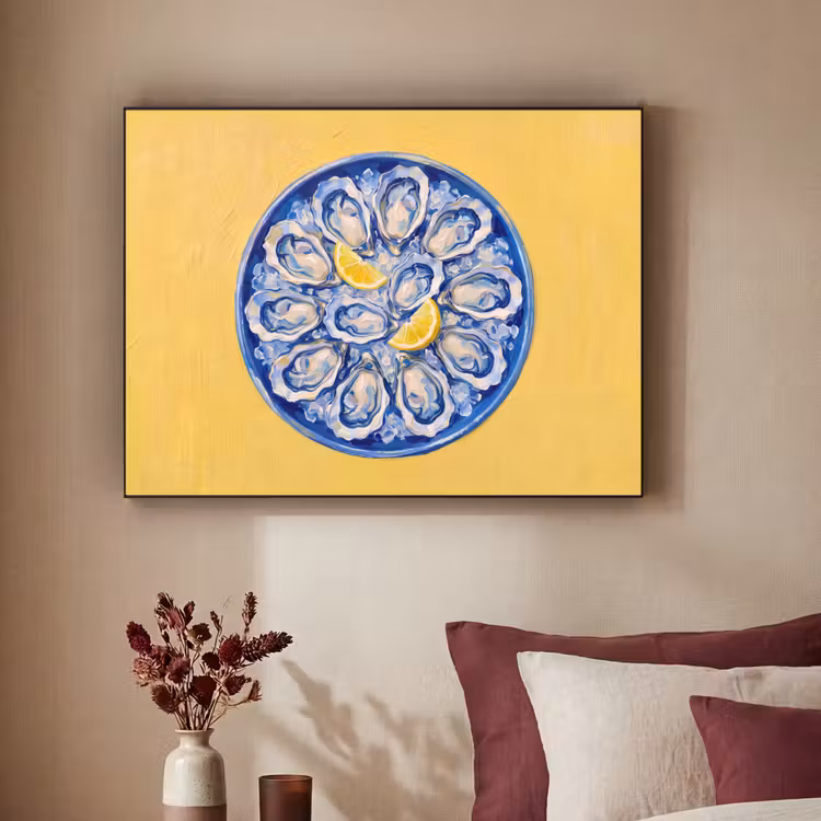 Oesters - Citroen - IJs - Modern - Geel Textielframe zwart klein -sfeer1