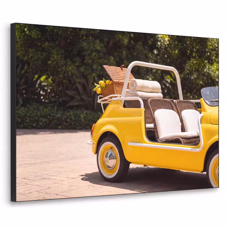 Auto - Picknick - Zomer - Geel Textielframe zwart klein -3d