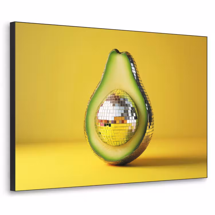 Avocado - Discobal - Geel - Glitter Textielframe zwart klein -3d