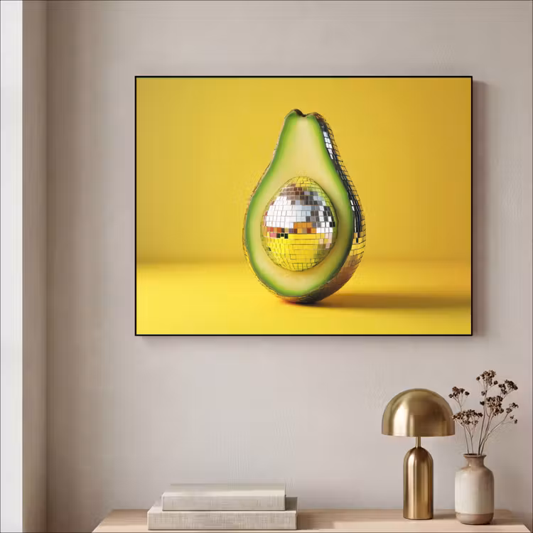 Avocado - Discobal - Geel - Glitter Textielframe - compleet frame klein -sfeer2