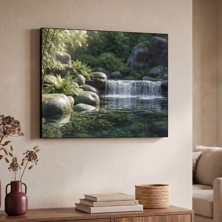 Beek - Waterval - Natuur - Groen Textielframe zwart klein -sfeer3