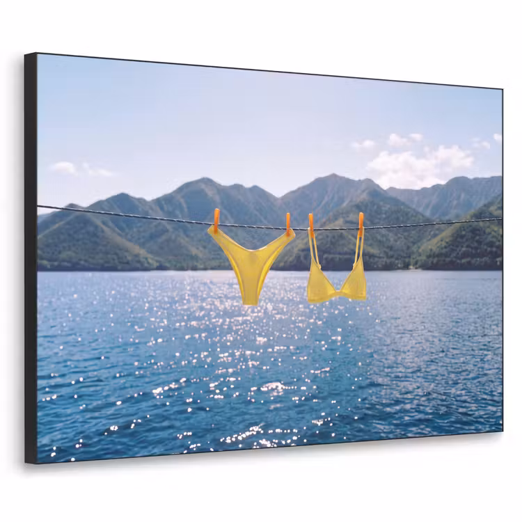 Badmode - Bikini - Zee - Bergen - Geel Textielframe zwart klein -3d