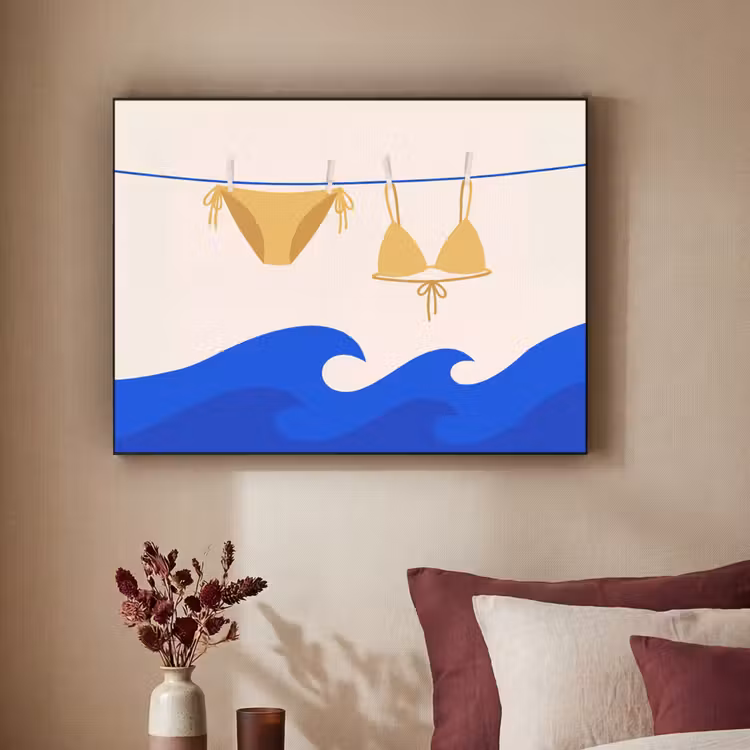 Zwemkleding - Zee - Zomer - Illustratie - Geel Textielframe zwart klein -sfeer1
