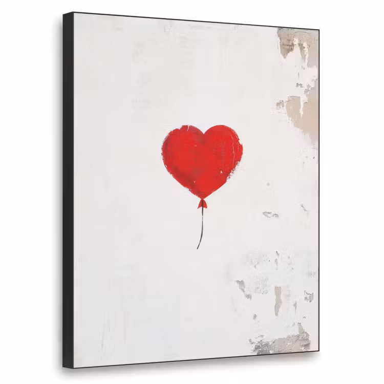 Ballon - Rood - Hart Textielframe zwart klein -3d