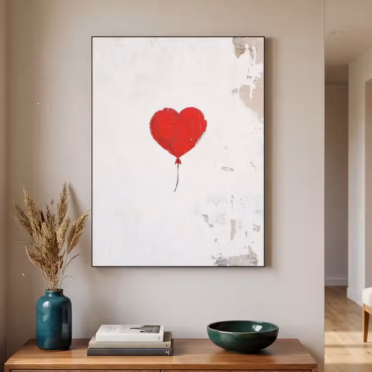 Ballon - Rood - Hart Textielframe zwart klein -sfeer1