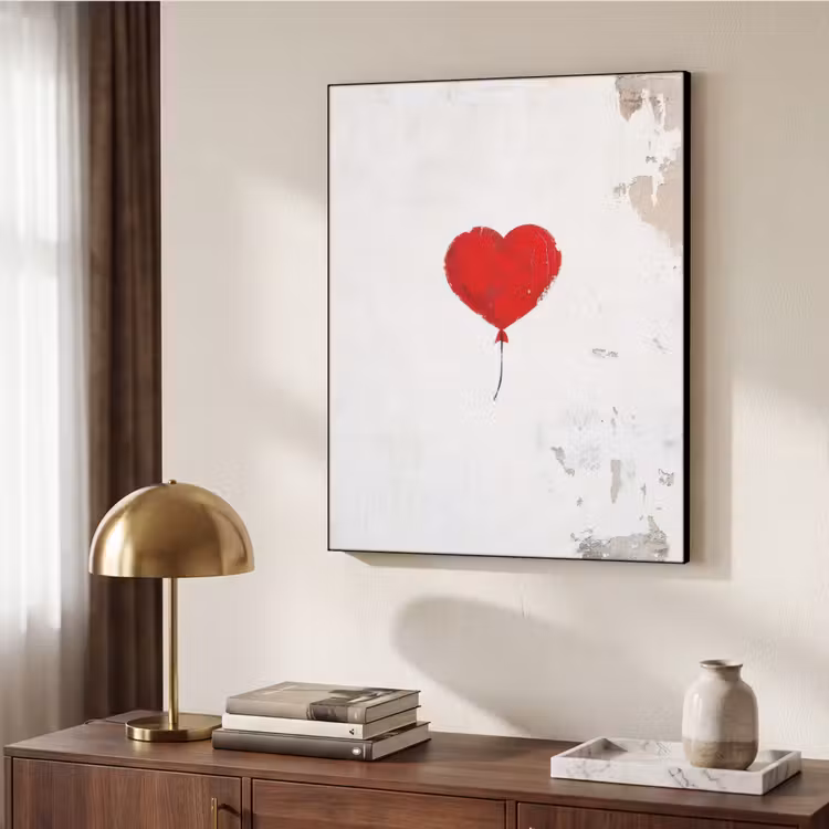 Ballon - Rood - Hart Textielframe zwart klein -sfeer3