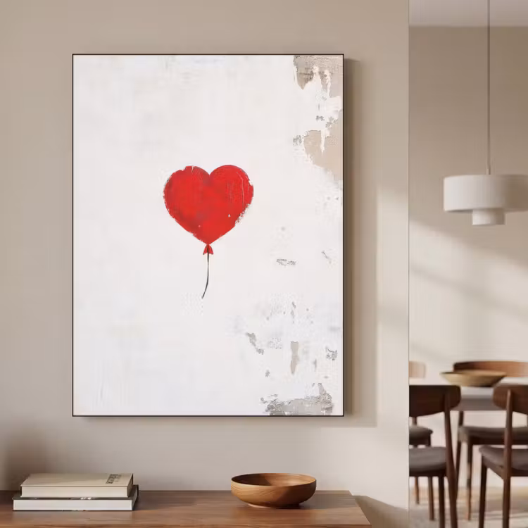 Ballon - Rood - Hart Textielframe zwart klein -sfeer2