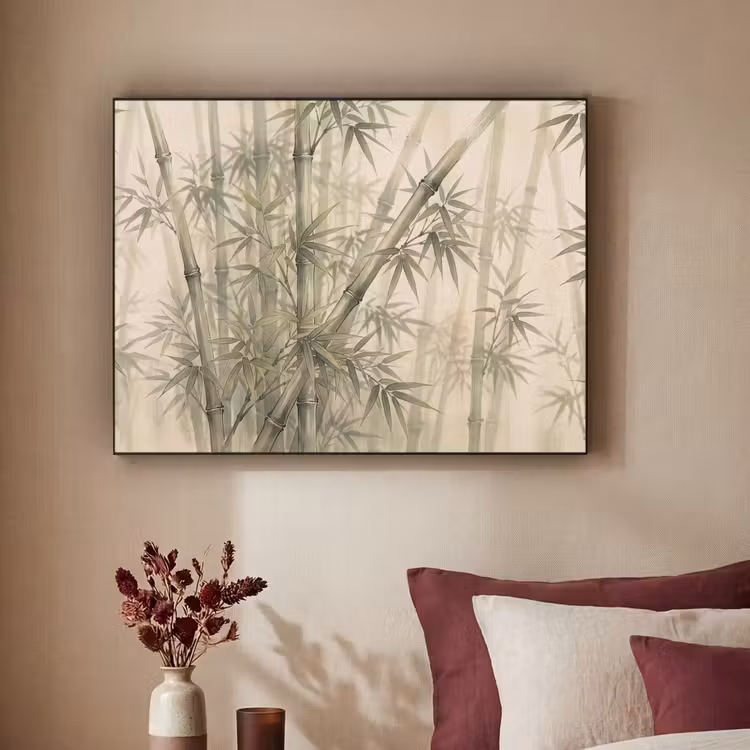 Bamboe - Bladeren - Aziatisch - Groen - Natuur Textielframe zwart klein -sfeer1