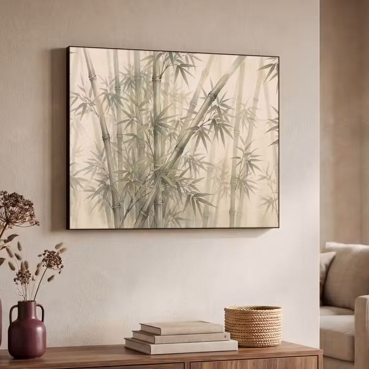 Bamboe - Bladeren - Aziatisch - Groen - Natuur Textielframe zwart klein -sfeer3