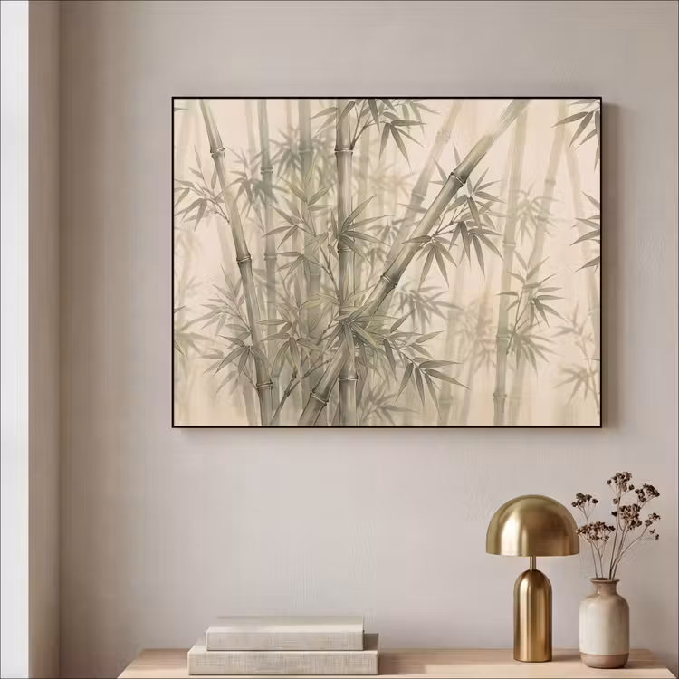 Bamboe - Bladeren - Aziatisch - Groen - Natuur Textielframe zwart klein -sfeer2