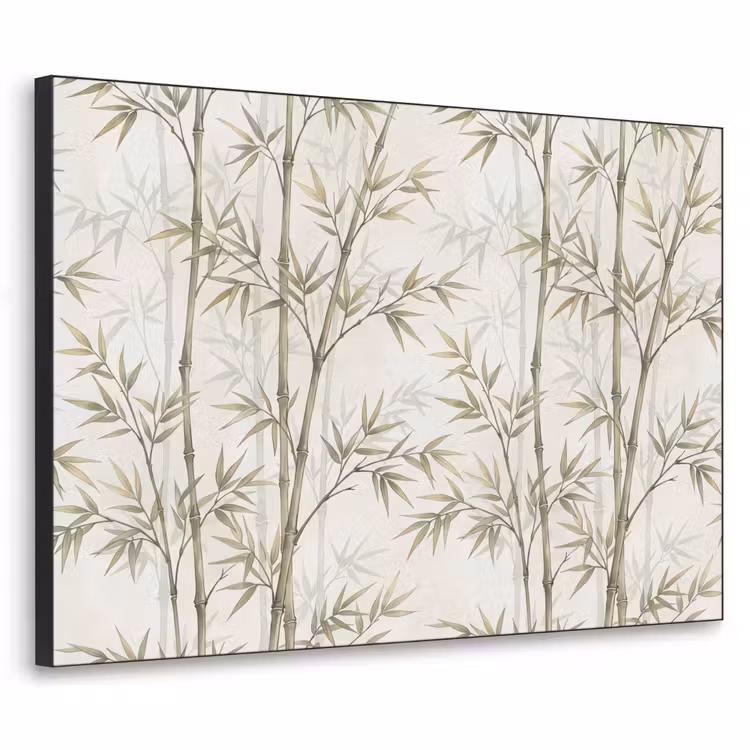 Bamboe - Bladeren - Natuur - Aquarel - Groen Textielframe zwart klein -3d
