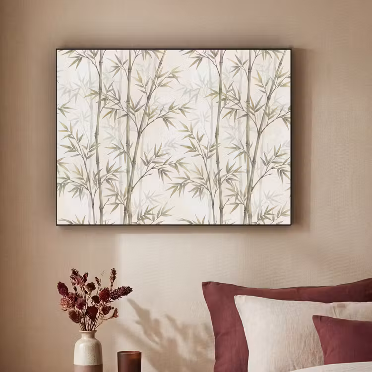 Bamboe - Bladeren - Natuur - Aquarel - Groen Textielframe zwart klein -sfeer1