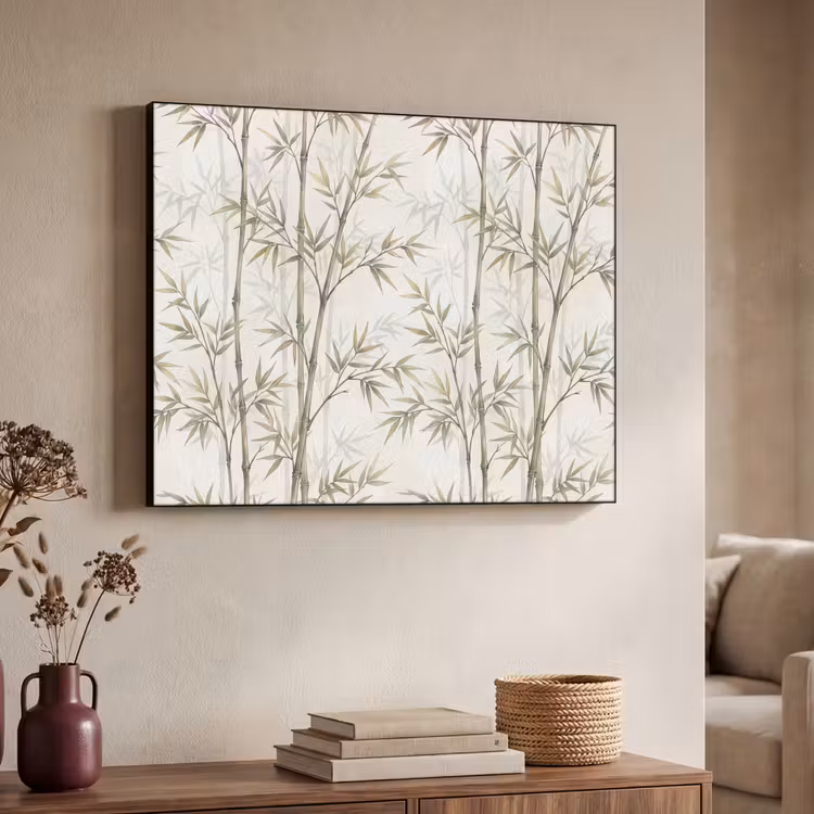 Bamboe - Bladeren - Natuur - Aquarel - Groen Textielframe zwart klein -sfeer3