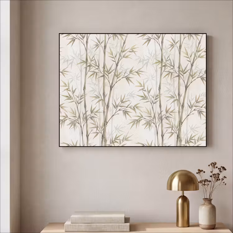 Bamboe - Bladeren - Natuur - Aquarel - Groen Textielframe zwart klein -sfeer2