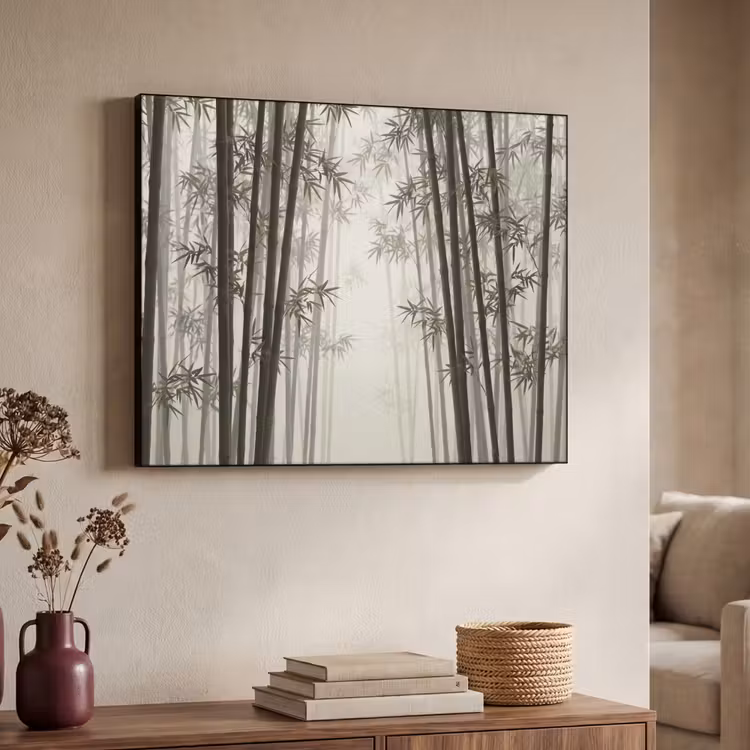 Bamboe - Bos - Mist - Natuur Textielframe zwart klein -sfeer3