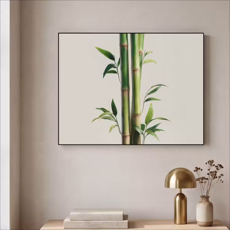 Bamboestengels - Sierlijk - Groen Textielframe zwart klein -sfeer2