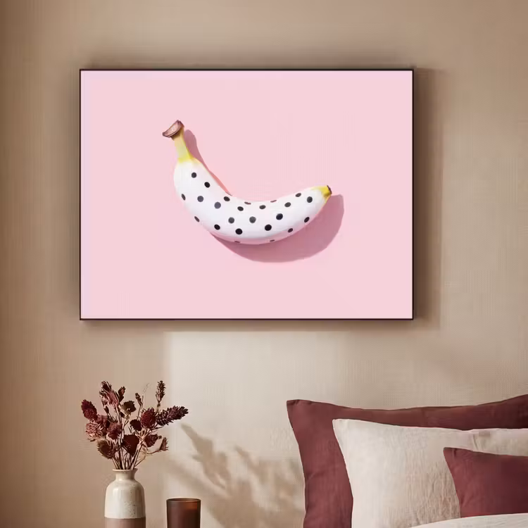 Banaan - Stippen - roze Textielframe zwart klein -sfeer1