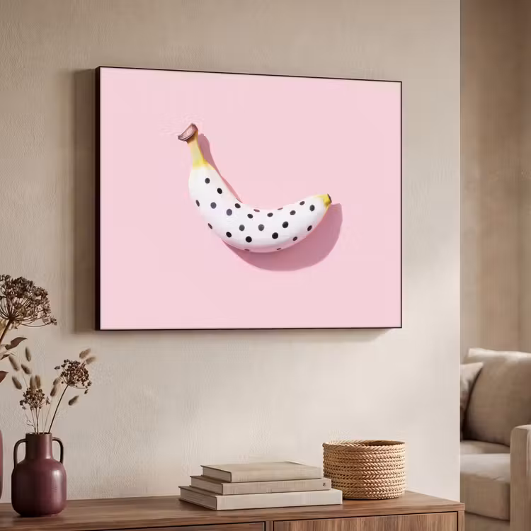 Banaan - Stippen - roze Textielframe zwart klein -sfeer3