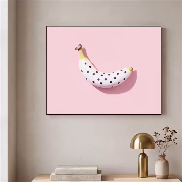 Banaan - Stippen - roze Textielframe - compleet frame klein -sfeer2