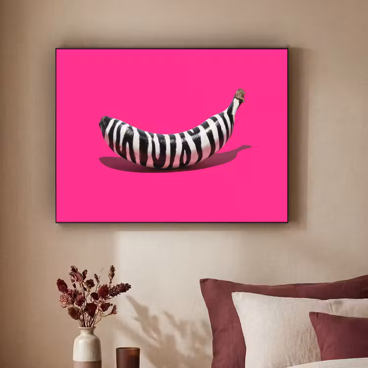 Banaan - Zebraprint - Roze Textielframe zwart klein -sfeer1