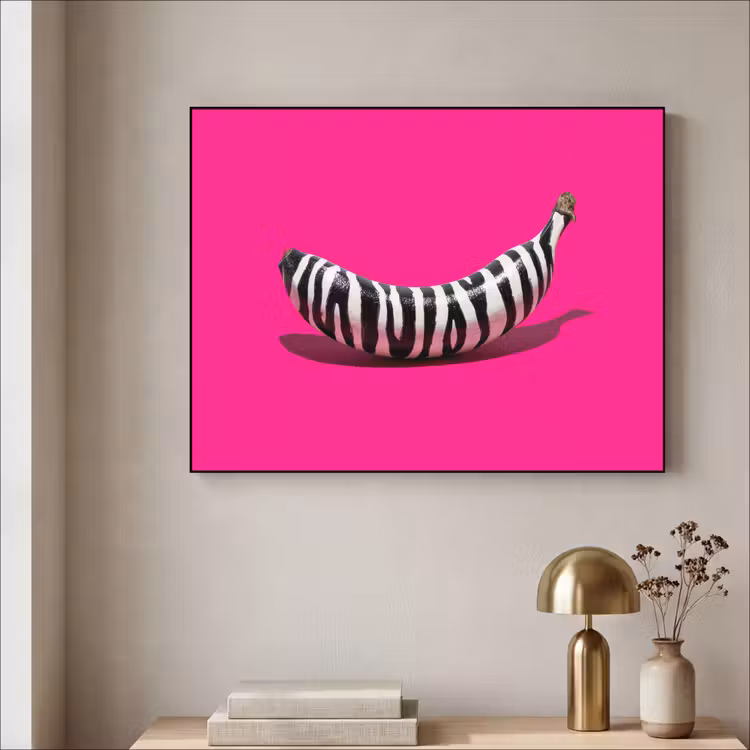 Banaan - Zebraprint - Roze Textielframe zwart klein -sfeer2