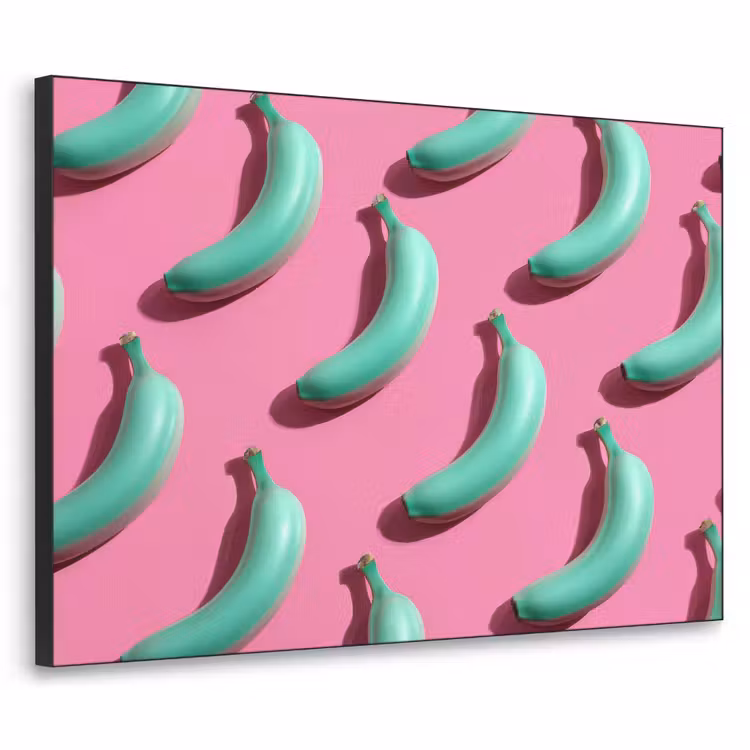Bananen - Patroon - Blauw - Roze Textielframe zwart klein -3d