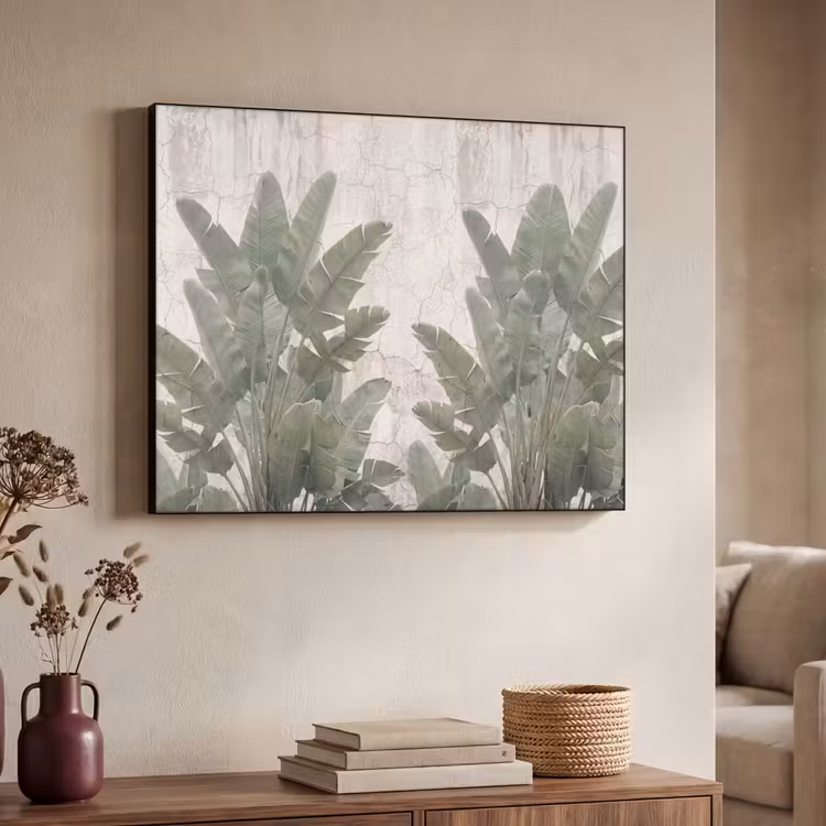 Bananenbladeren - Beton - Groen Textielframe zwart klein -sfeer3