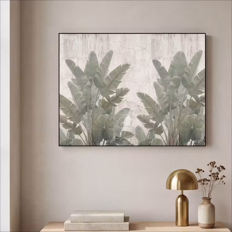 Bananenbladeren - Beton - Groen Textielframe zwart klein -sfeer2
