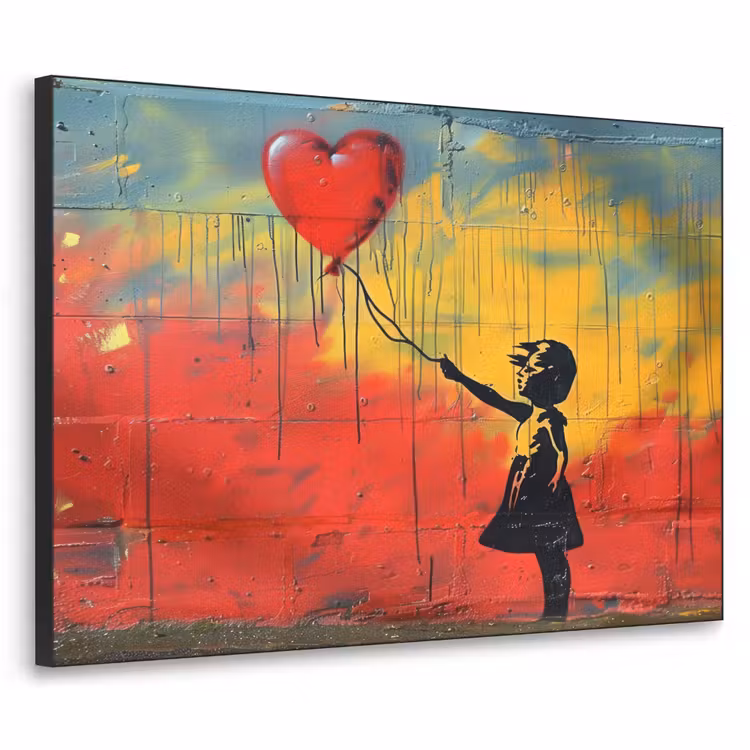 Banksy Style - Kleurrijk - Graffiti - Meisje - Street art Textielframe zwart klein -3d