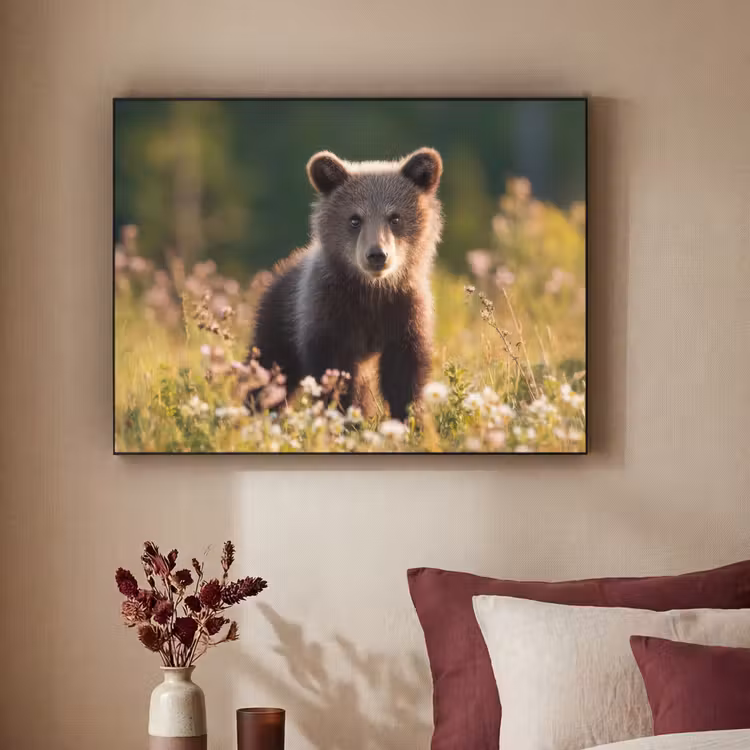 Beer - Bloemenveld - Gras Textielframe - compleet frame klein -sfeer1