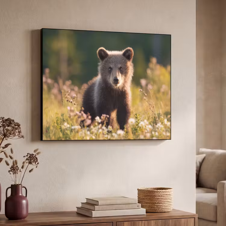 Beer - Bloemenveld - Gras Textielframe - compleet frame klein -sfeer3