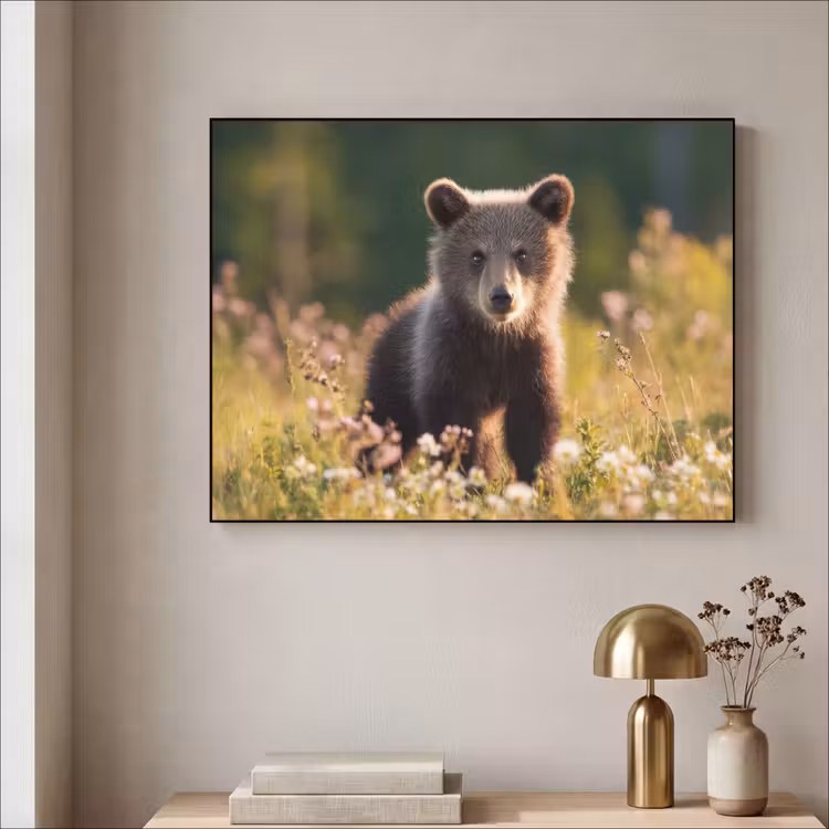 Beer - Bloemenveld - Gras Textielframe - compleet frame klein -sfeer2