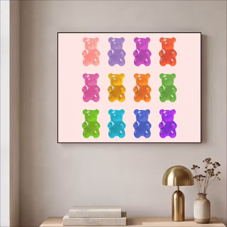 Beer - Kleurrijk - Snoep Textielframe zwart klein -sfeer2